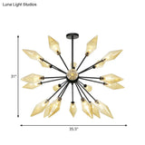 Mid-Century Diamond Shade Chandelier - Amber/Clear Ribbed Glass 9/12/15 Lights Living Room Pendant