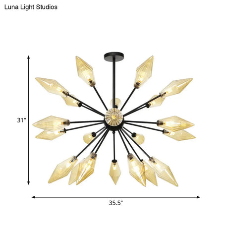Mid-Century Diamond Shade Chandelier - Amber/Clear Ribbed Glass 9/12/15 Lights Living Room Pendant