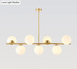Mid-Century Gold Glass Pendant Lighting - 7 Light Spherical Island Ceiling For Dining Table