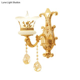 Mid-Century Gold Wall Mounted Lamp With Frosted Glass - Flower Bedside Light Fixture