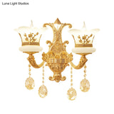 Mid-Century Gold Wall Mounted Lamp With Frosted Glass - Flower Bedside Light Fixture