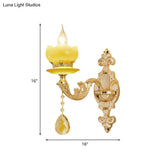 Mid-Century Gold Wall Sconce With Crystal Draping - Bedroom Lighting