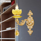 Mid-Century Gold Wall Sconce With Crystal Draping - Bedroom Lighting