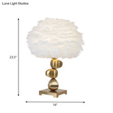 Mid-Century Metal Cobby Table Lamp With Soft White Feather Shade For Bedroom