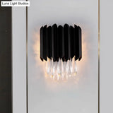 Mid Century Metal Wall Sconce With Crystal Droplets In Black - 2-Light Flush Mount