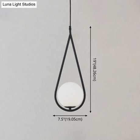Mid-Century Modern White Glass Hanging Pendant Light For Bedroom - 1-Light Fixture
