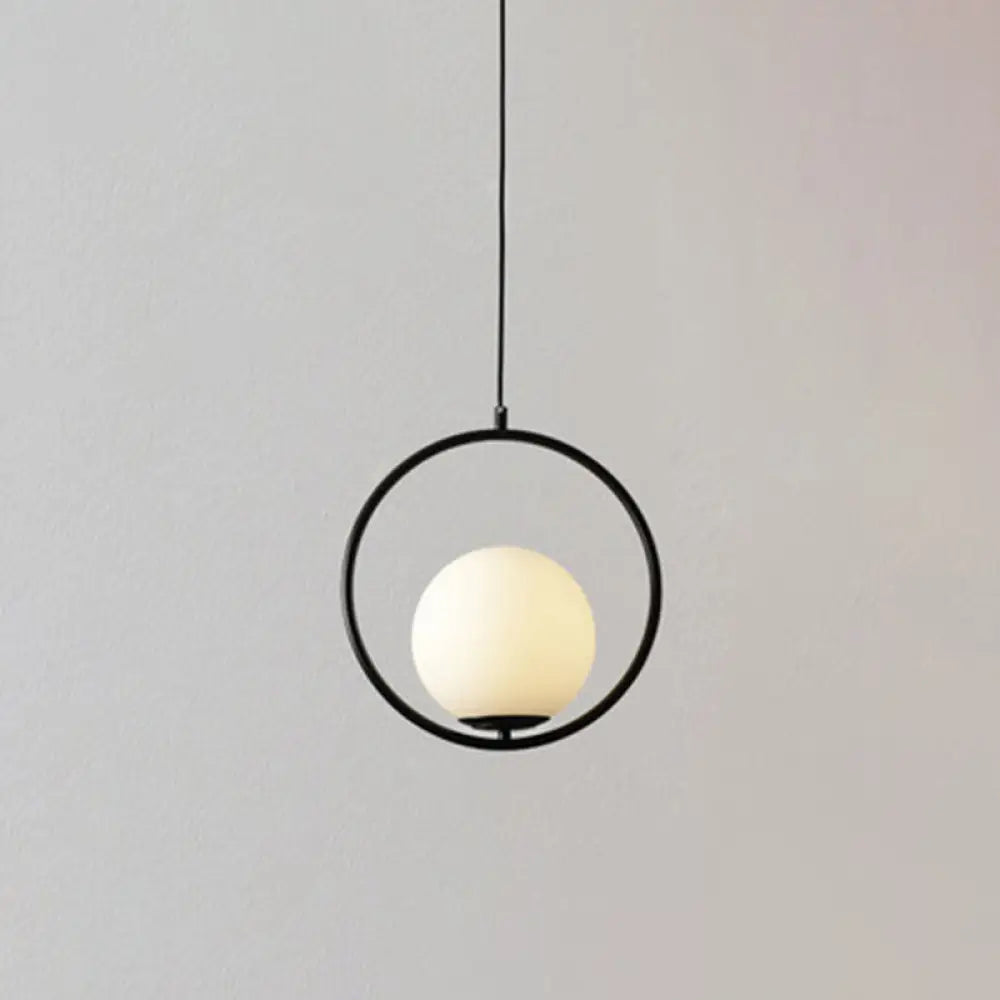 Mid-Century Modern White Glass Hanging Pendant Light For Bedroom - 1-Light Fixture Black / Circle