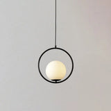 Mid-Century Modern White Glass Hanging Pendant Light For Bedroom - 1-Light Fixture Black / Circle