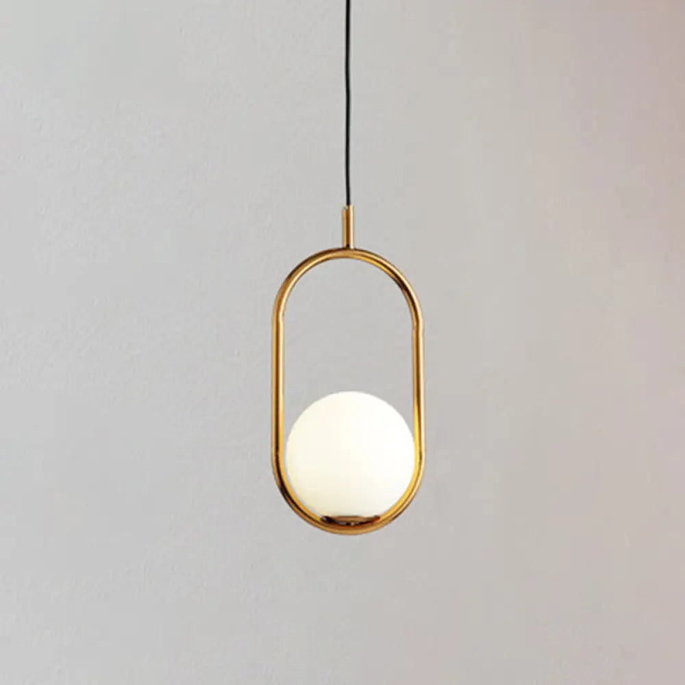 Mid-Century Modern White Glass Hanging Pendant Light For Bedroom - 1-Light Fixture Gold / Oval
