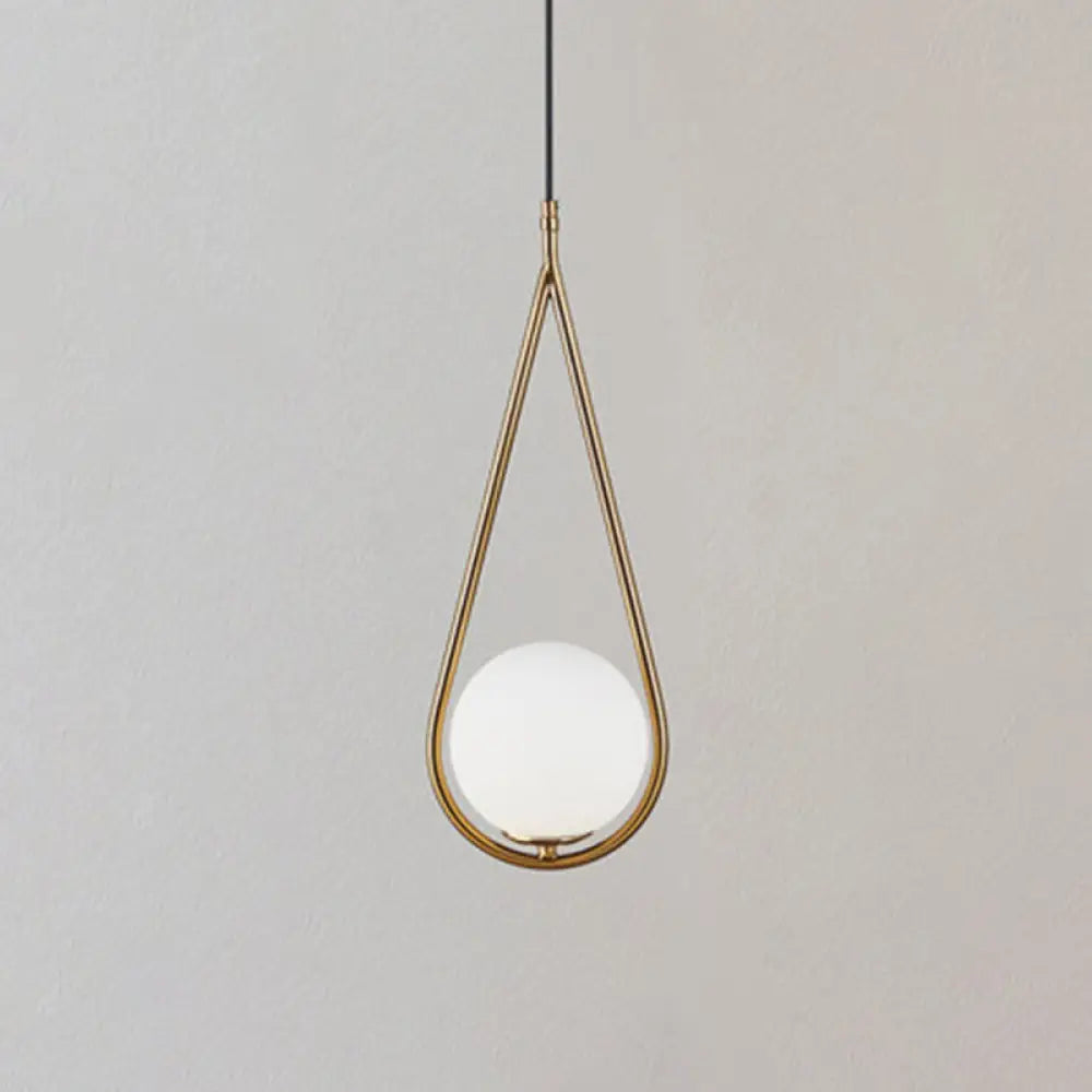 Mid-Century Modern White Glass Hanging Pendant Light For Bedroom - 1-Light Fixture Gold / Water Drop