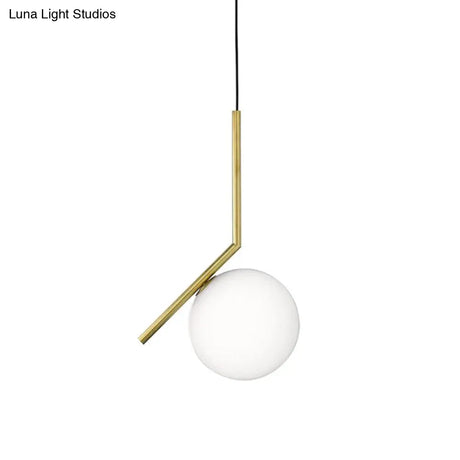 Mid-Century Opal Frosted Glass Globe Pendant Light With Hanging Lamp – 1