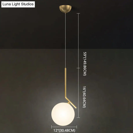Mid-Century Opal Frosted Glass Globe Pendant Light With Hanging Lamp – 1