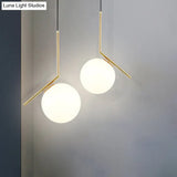 Mid-Century Opal Frosted Glass Globe Pendant Light With Hanging Lamp – 1
