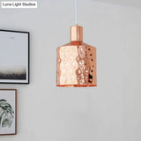 Mid Century Rose Gold Iron Pendant Light With Dimpled Cylindrical Shade