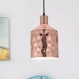Mid Century Rose Gold Iron Pendant Light With Dimpled Cylindrical Shade