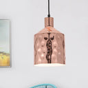 Mid Century Rose Gold Iron Pendant Light With Dimpled Cylindrical Shade