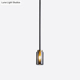 Mid Century Single Pendant: Smoke Grey Glass In Black Suspension Small Bottle Style