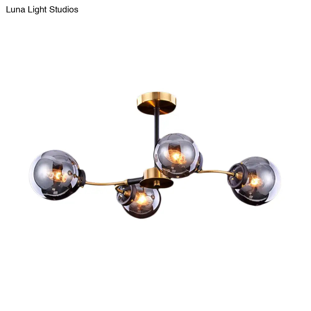 Mid Century Smoke Grey Glass Semi Flush Ceiling Light Fixture - 4 Bulbs For Bedroom Lighting