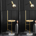 Mid-Century Smoke Grey Glass Sphere Floor Lamp With Rotatable 1-Light And Table Wood