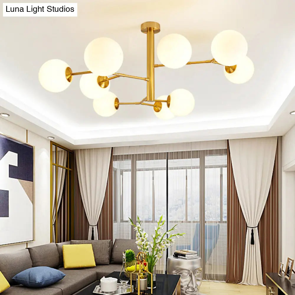 Milk Glass Ball Chandelier With Hand-Blown Simplicity For Living Room Lighting