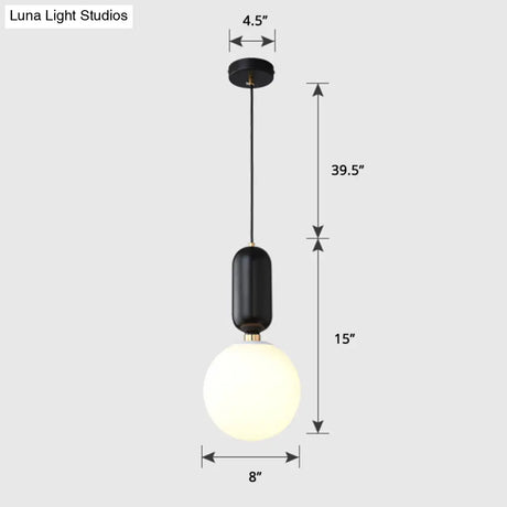 Milky Glass Ball Pendant Lamp - Simplicity 1-Bulb Fixture For Living Room Lighting