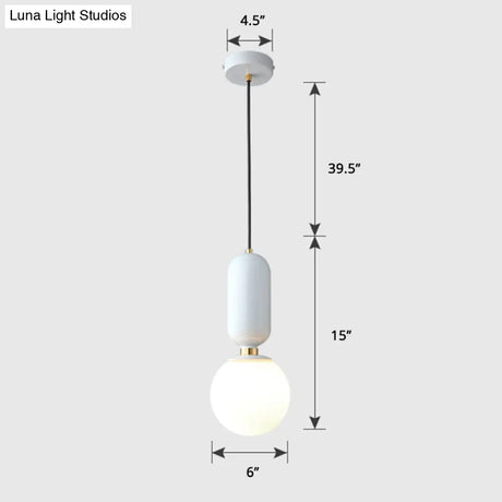 Milky Glass Ball Pendant Lamp - Simplicity 1-Bulb Fixture For Living Room Lighting