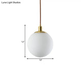 Milky Glass Ball Pendant Light: Modern Led Ceiling Lamp In Brass (6’/8’/10’ Wide)