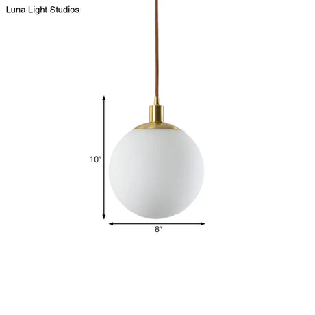 Milky Glass Ball Pendant Light: Modern Led Ceiling Lamp In Brass (6’/8’/10’ Wide)