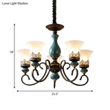 Milky Glass Bell Shade Pendant Light In Rustic Blue - 3/5/6-Head Chandelier For Unique Lighting