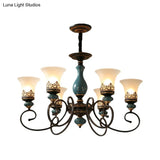 Milky Glass Bell Shade Pendant Light In Rustic Blue - 3/5/6-Head Chandelier For Unique Lighting