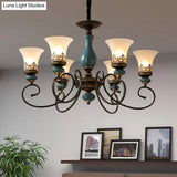 Milky Glass Bell Shade Pendant Light In Rustic Blue - 3/5/6-Head Chandelier For Unique Lighting