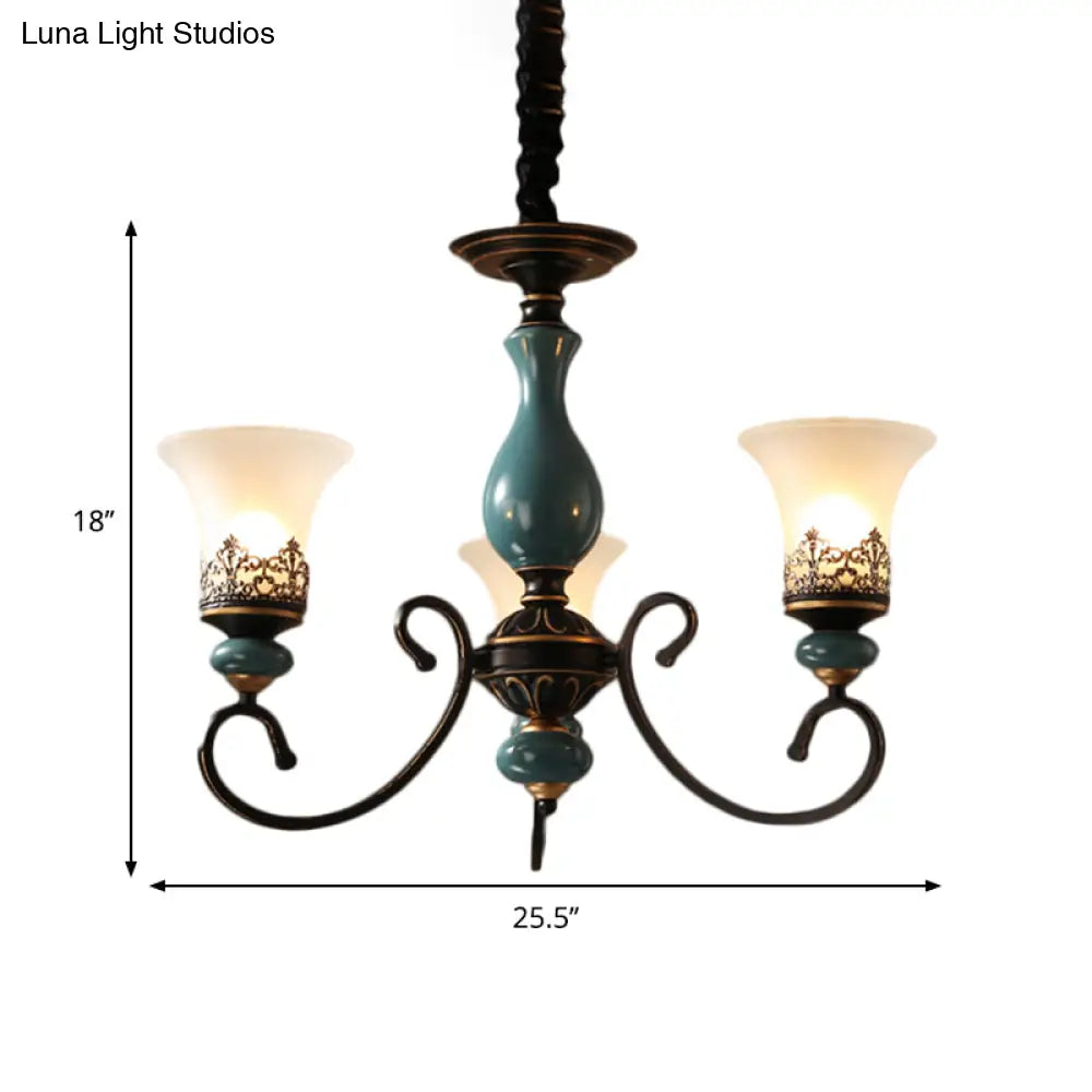 Milky Glass Bell Shade Pendant Light In Rustic Blue - 3/5/6-Head Chandelier For Unique Lighting