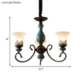 Milky Glass Bell Shade Pendant Light In Rustic Blue - 3/5/6-Head Chandelier For Unique Lighting