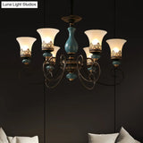 Milky Glass Bell Shade Pendant Light In Rustic Blue - 3/5/6-Head Chandelier For Unique Lighting