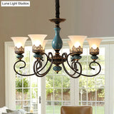 Milky Glass Bell Shade Pendant Light In Rustic Blue - 3/5/6-Head Chandelier For Unique Lighting