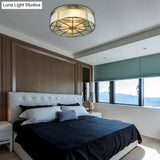 Milky Glass Ceiling Mounted Fixture: Colonial 3-Bulb Bedroom Flush Mount Lamp In Brass