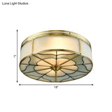 Milky Glass Ceiling Mounted Fixture: Colonial 3-Bulb Bedroom Flush Mount Lamp In Brass