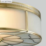 Milky Glass Ceiling Mounted Fixture: Colonial 3-Bulb Bedroom Flush Mount Lamp In Brass