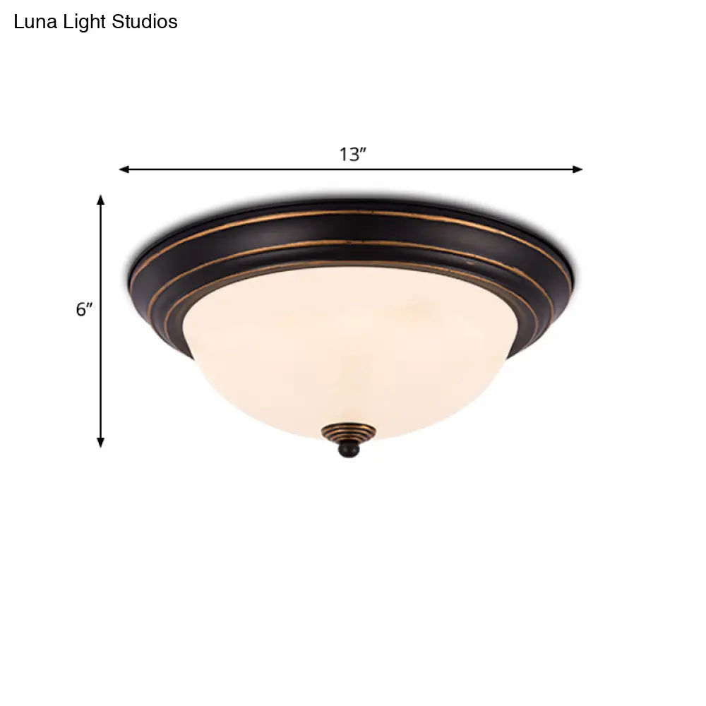 Milky Glass Led Flush Mount Ceiling Light Black For Study 13’/15’ W
