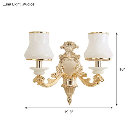 Milky Glass Wall Sconce In Classic Jar Shape With Yellow Mount