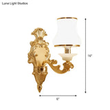 Milky Glass Wall Sconce In Classic Jar Shape With Yellow Mount