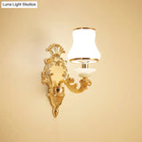 Milky Glass Wall Sconce In Classic Jar Shape With Yellow Mount