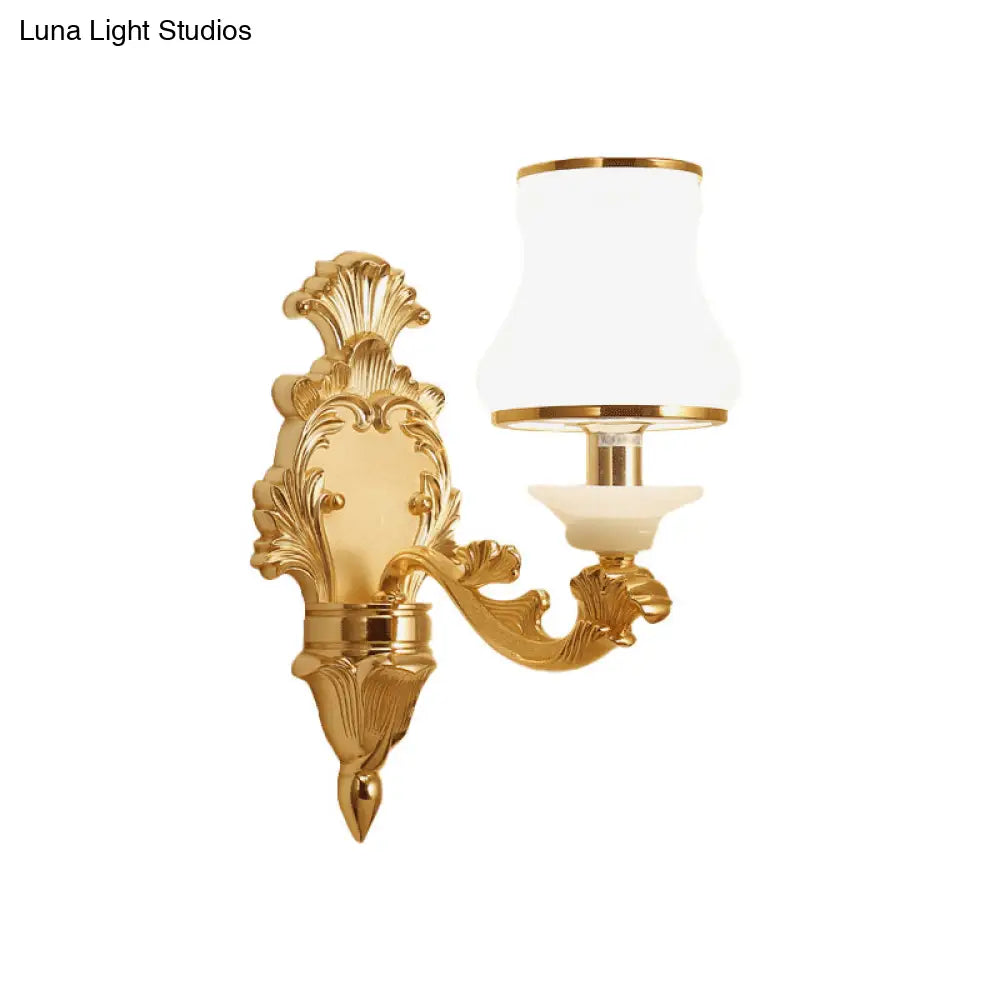 Milky Glass Wall Sconce In Classic Jar Shape With Yellow Mount