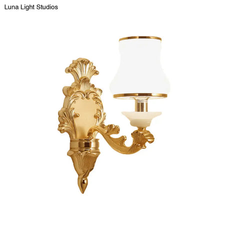 Milky Glass Wall Sconce In Classic Jar Shape With Yellow Mount