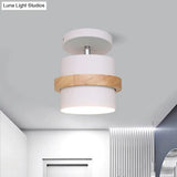 Mini Barrel Corridor Iron Ceiling Lamp With Rotating Feature - 1 Bulb Macaron Grey/Green/White Wood
