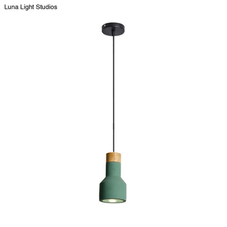 Mini Cement Macaron Pendant Light For Kitchen Bar - Single Green/Grey/Blue With Wood Pendulum
