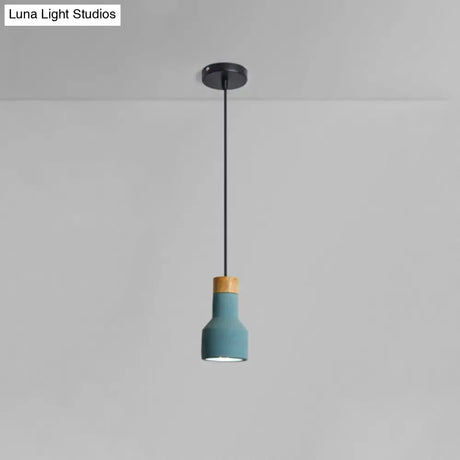 Mini Cement Macaron Pendant Light For Kitchen Bar - Single Green/Grey/Blue With Wood Pendulum