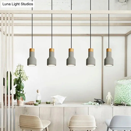 Mini Cement Macaron Pendant Light For Kitchen Bar - Single Green/Grey/Blue With Wood Pendulum