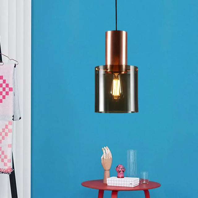 Mini Copper Grenade Pendant Light Fixture With Modern Smoke Grey Glass - Single Bulb Gray