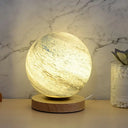 Mini Glass Planet Night Light With Wooden Base - Post-Modern Table Lamp Blue